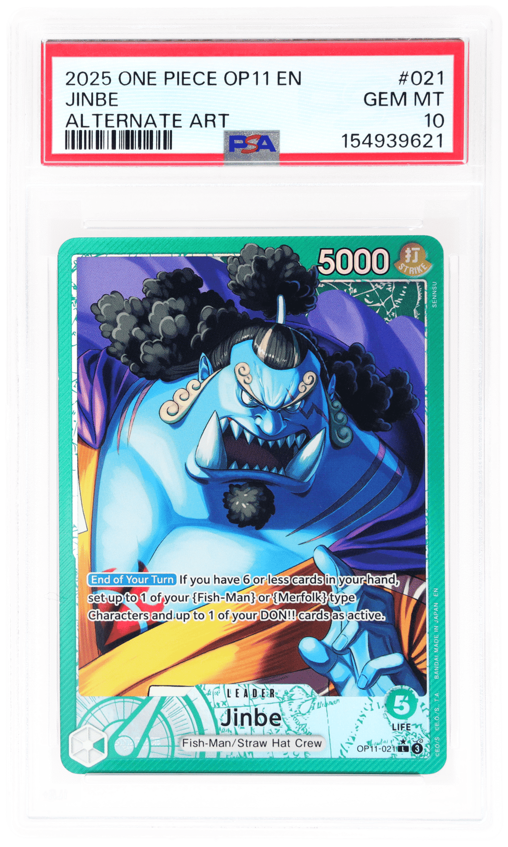 2025 One Piece A Fist of Divine Speed Alternate Art Jinbe #OP11021 PSA 10