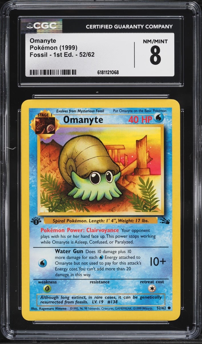 1999 Pokemon Fossil 1st Edition Omanyte #52 CGC 8 NM-MT