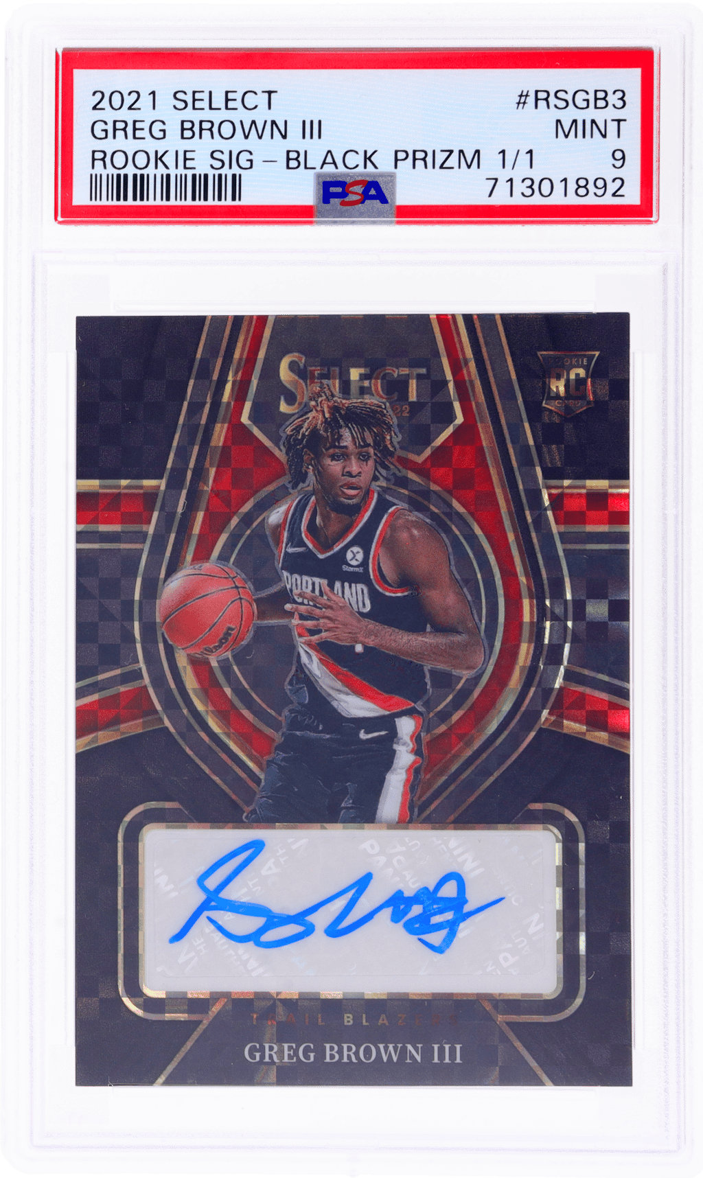 2021 Panini Select Rookie Signatures Black Prizm Greg Brown III #12 1/1 PSA 9
