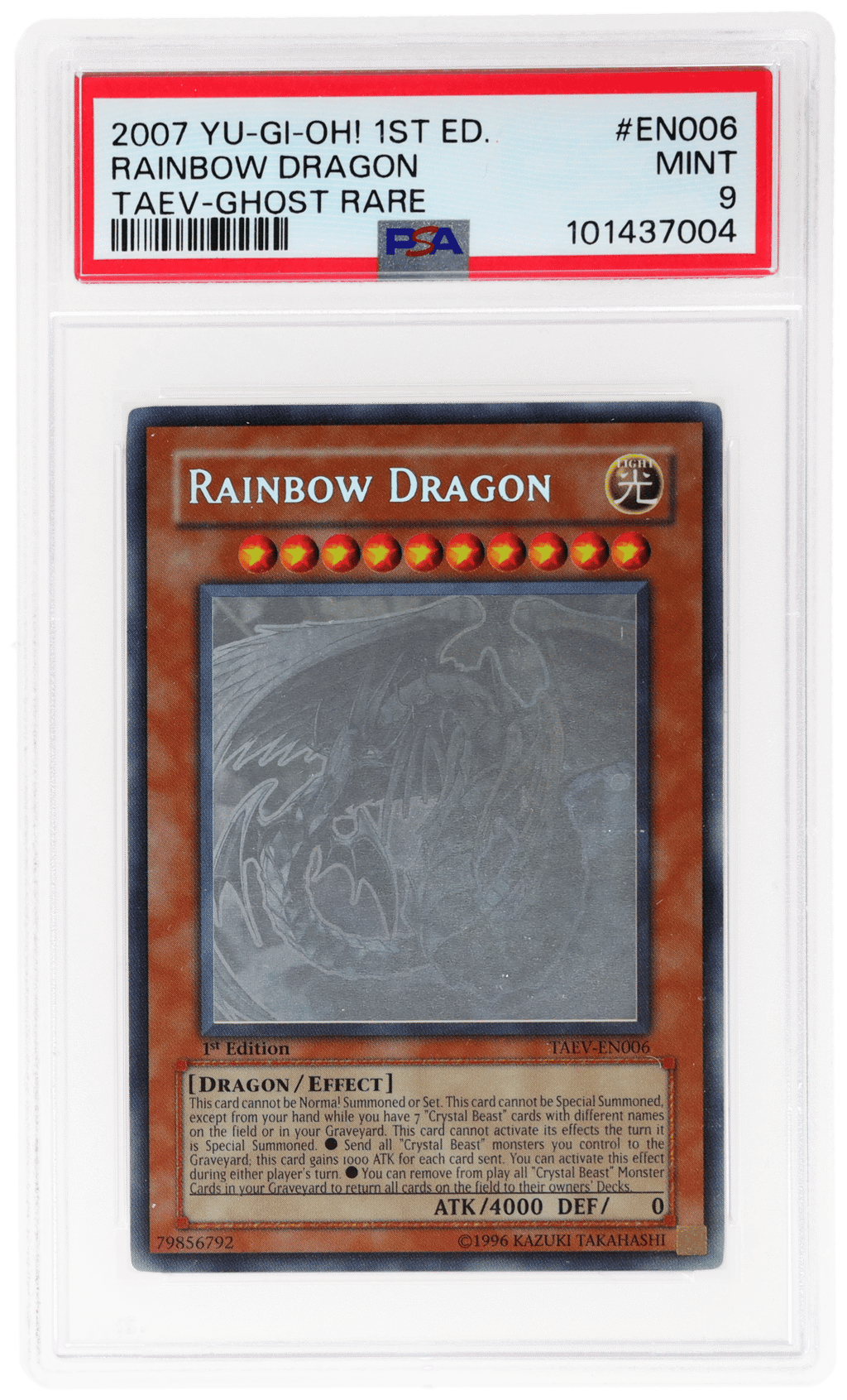 2007 Yu-Gi-Oh! Tactical Evolution 1st Edition Ghost Rare Rainbow Dragon #TAEV-EN006 PSA 9