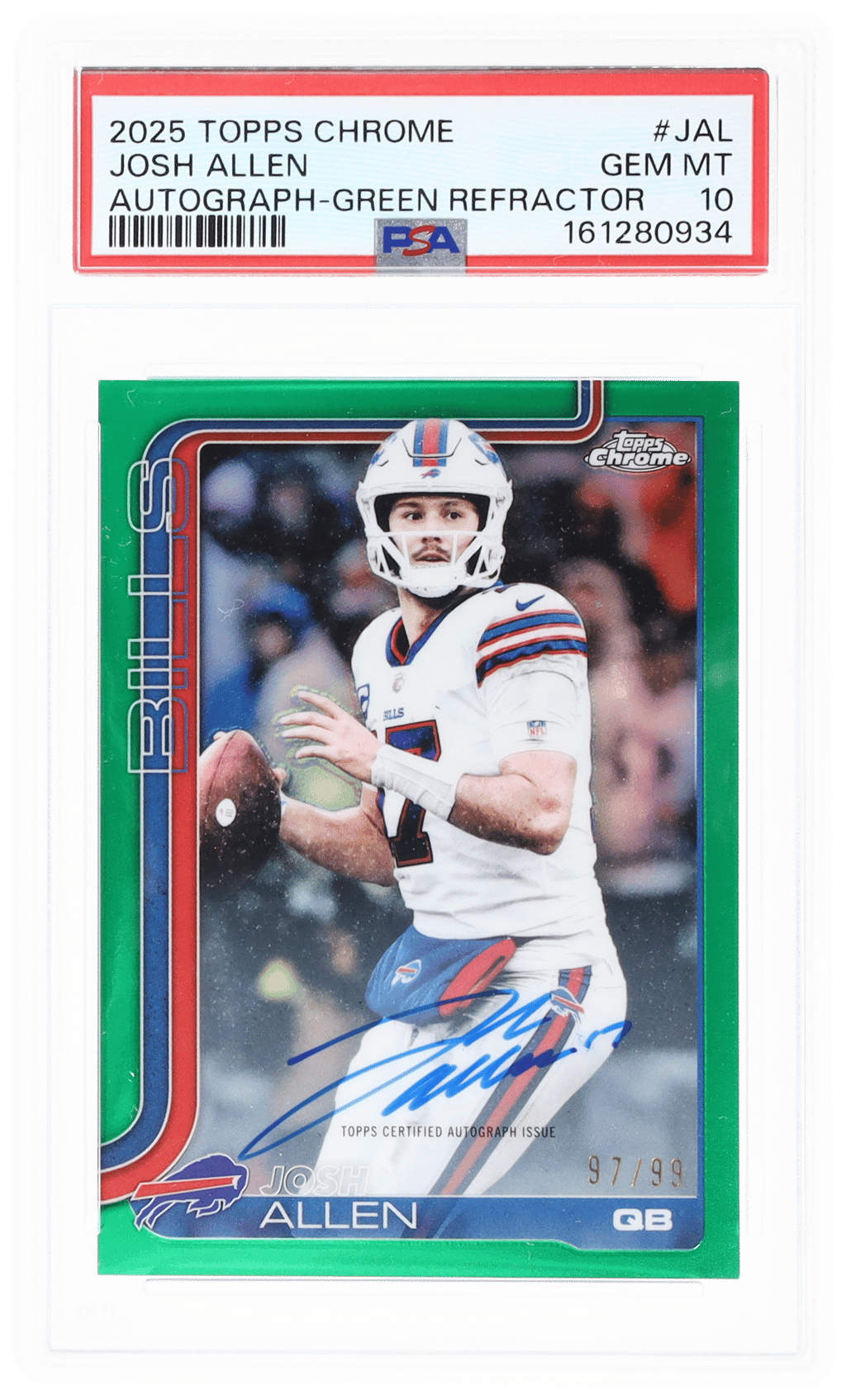 2025 Topps Chrome Autograph Green Refractor Josh Allen #BAJAL 97/99 PSA 10