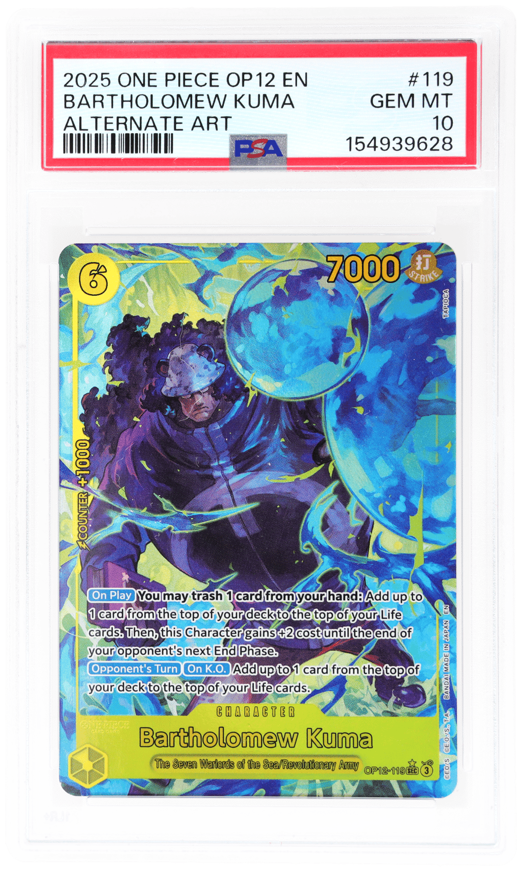 2025 One Piece Legacy of the Master Alternate Art Bartholomew Kuma #OP12-119 PSA 10