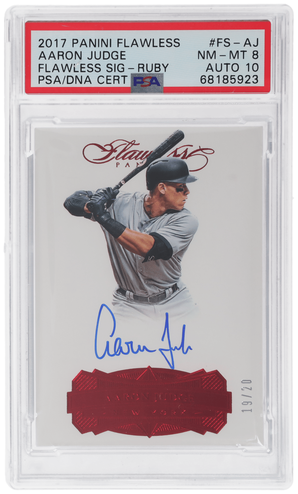 2017 Panini Flawless Flawless Signature Ruby Aaron Judge #FS-AJ 19/20 PSA 8