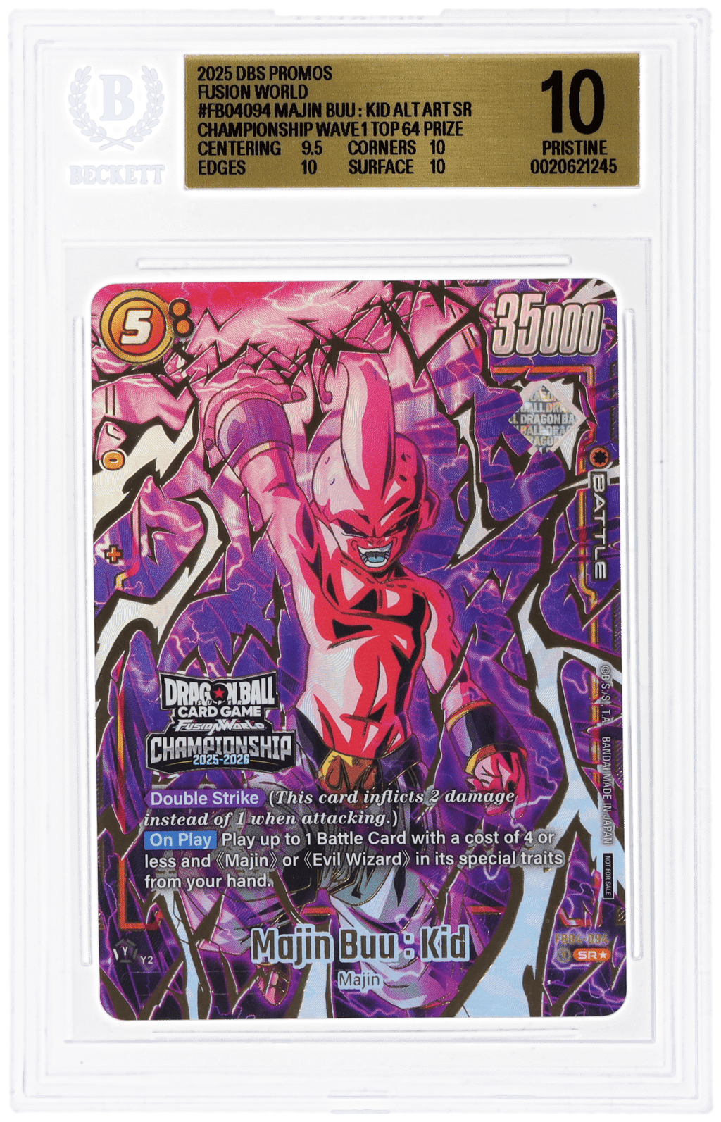 2025 Dragon Ball Super Card Game Fusion World Championship 2025-2026 Wave 1 Top 64 Prize Alternate Art Majin Buu Kid #FB04-094 BGS 10