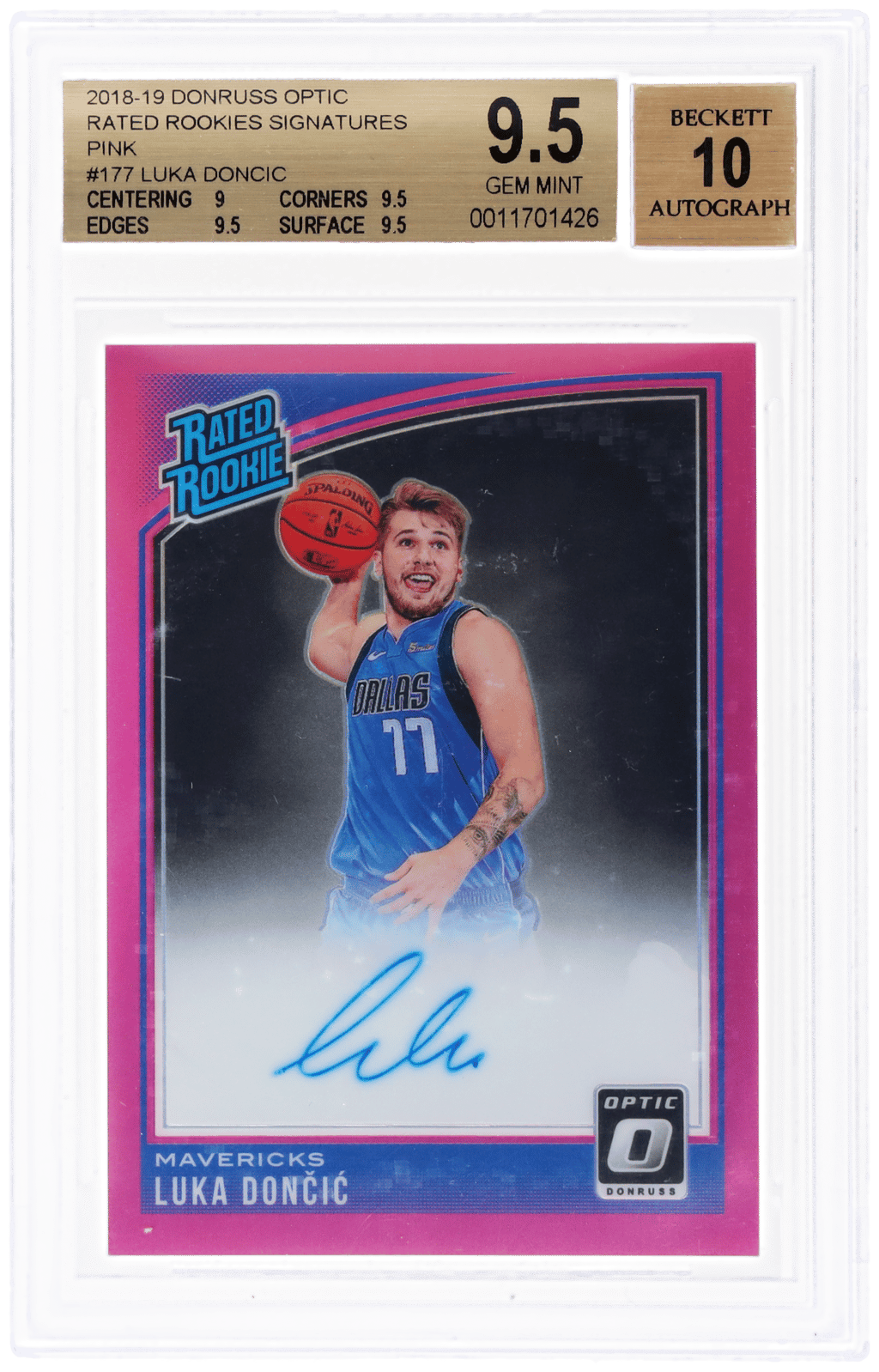 2018 Donruss Optic Rated Rookie Autograph Pink Luka Doncic #177 5/25 BGS 9.5