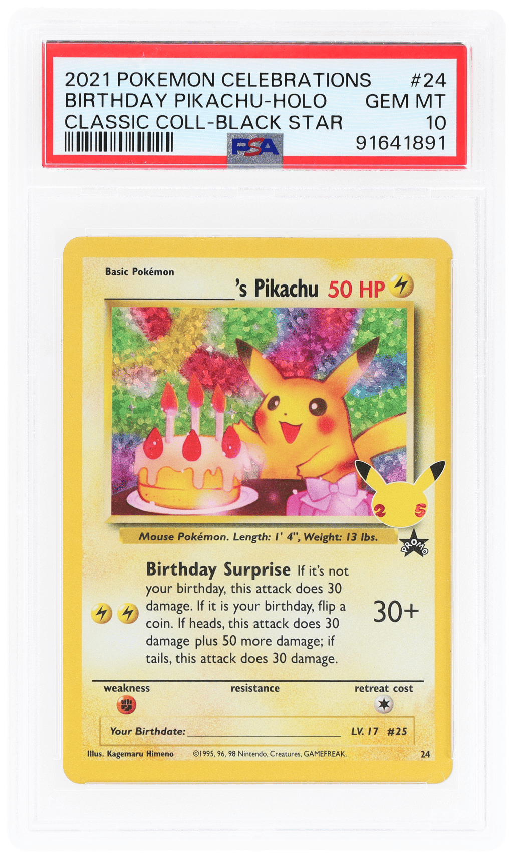 2021 Pokemon Celebrations Black Star Promo Classic Collection Holo Birthday Pikachu #24 PSA 10
