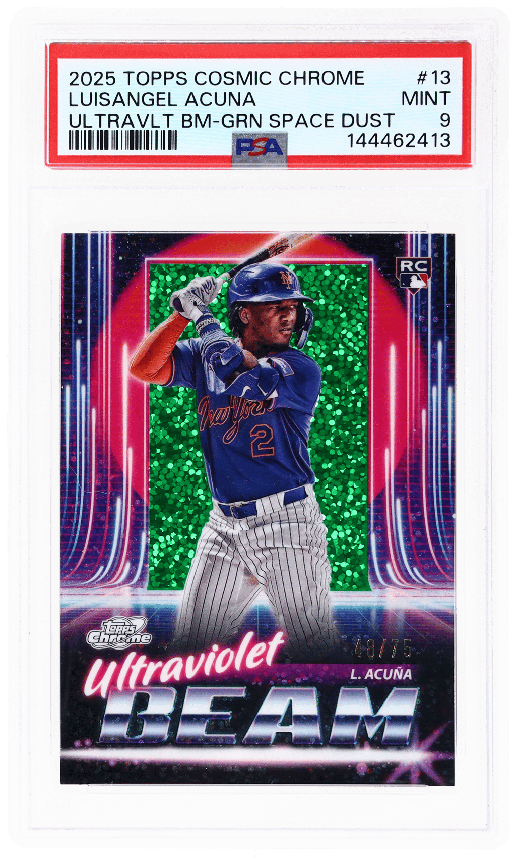 2025 Topps Cosmic Chrome Ultraviolet Beam Green Space Dust Luisangel Acuna #UB-13 48/75 PSA 9