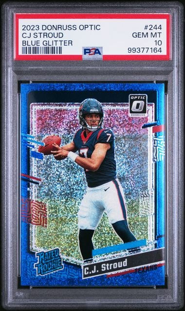 2023 C.J. Stroud #244 Donruss Optic Blue Glitter PSA 10.0