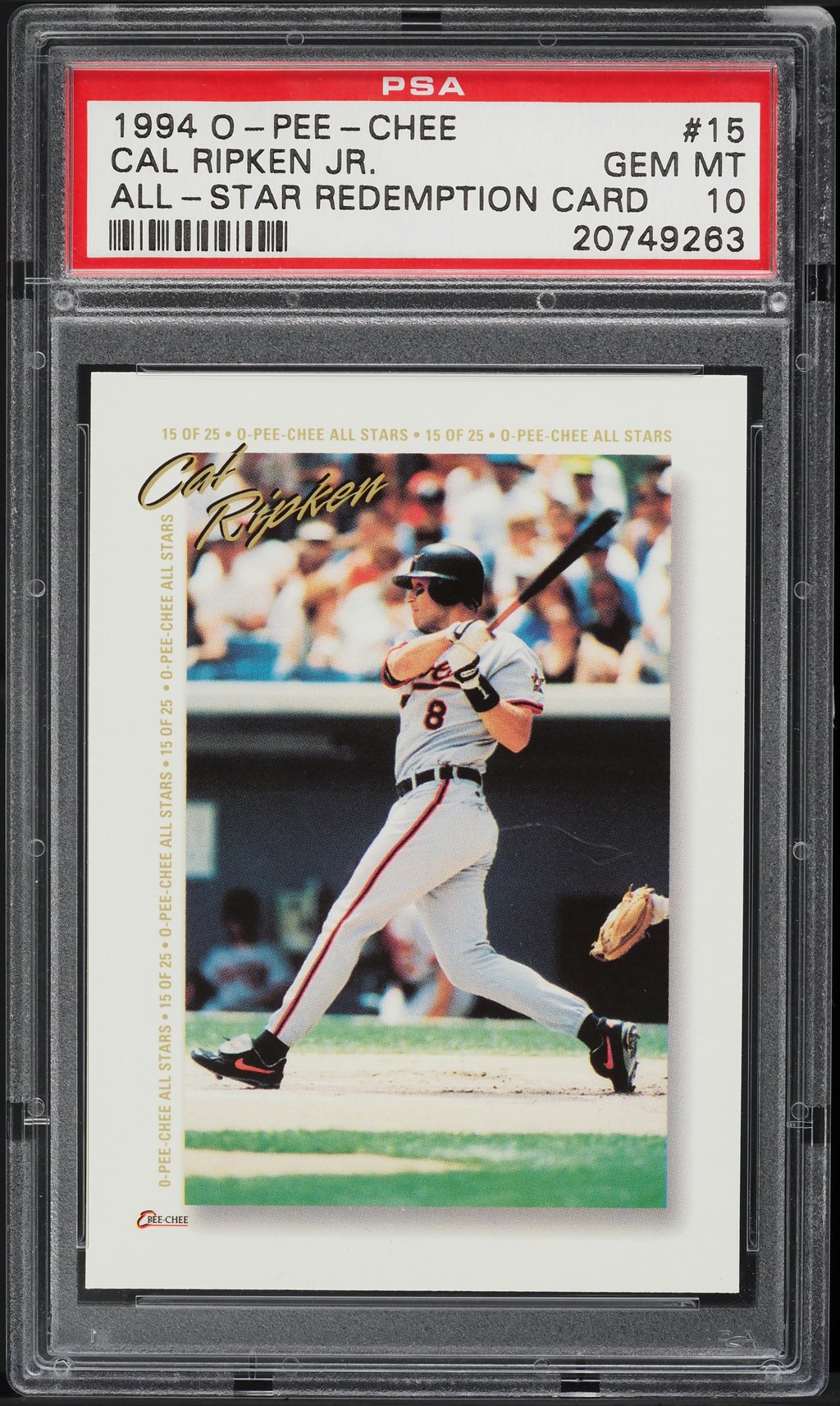 1994 O-Pee-Chee All-Star Redemption Card Cal Ripken Jr. #15 PSA 10 GEM MINT