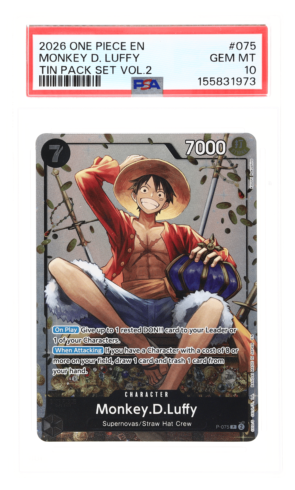 2026 One Piece Promo Tin Pack Set Volume 2 Monkey D. Luffy #P-075 PSA 10