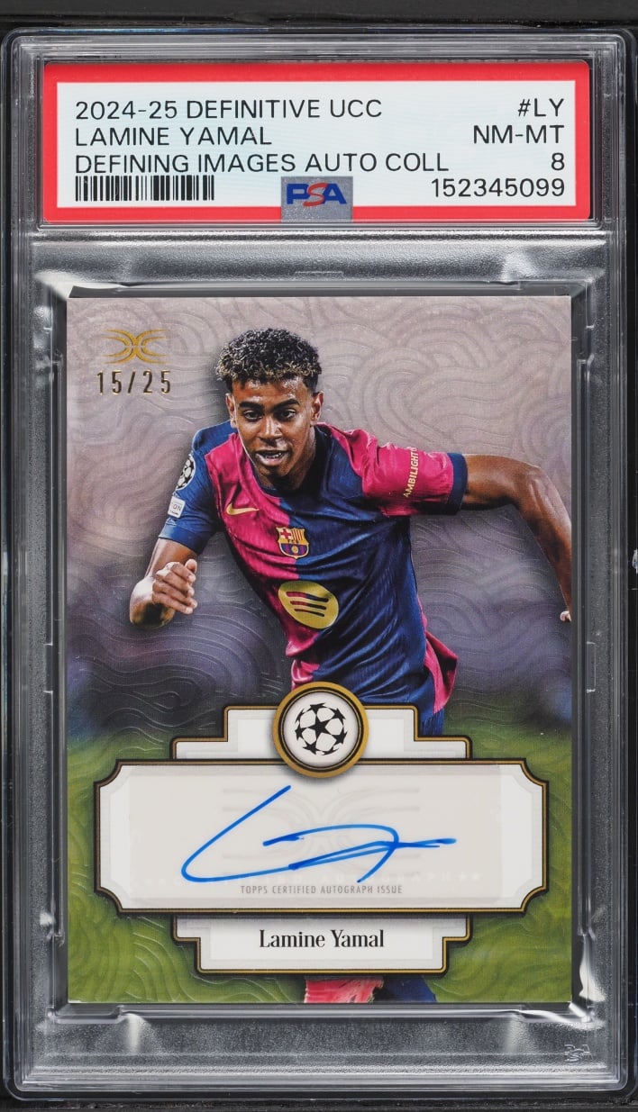 2024 Topps Definitive UEFA Club Competitions Defining Images Lamine Yamal AUTO /25 PSA 8 NM-MT