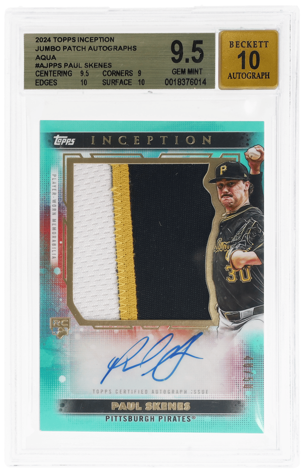 2024 Topps Inception Jumbo Patch Autograph Aqua Paul Skenes #AJPPS 40/50 BGS 9.5