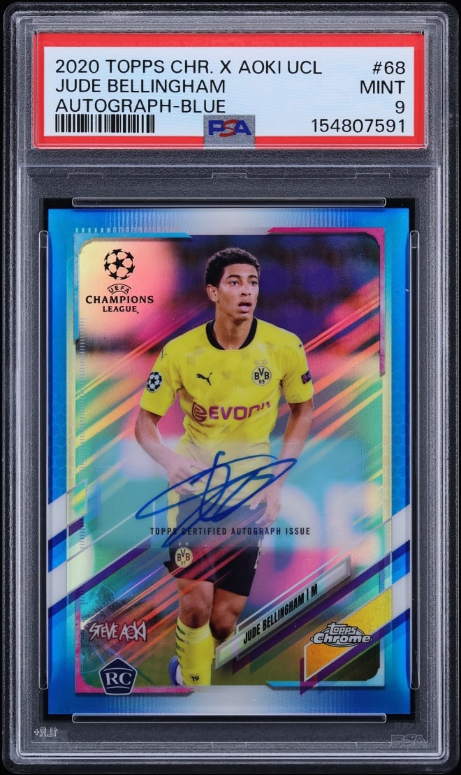 2020 Topps Chrome X Aoki UEFA Champions League Blue Jude Bellingham ROOKIE AUTO /10 #68 PSA 9