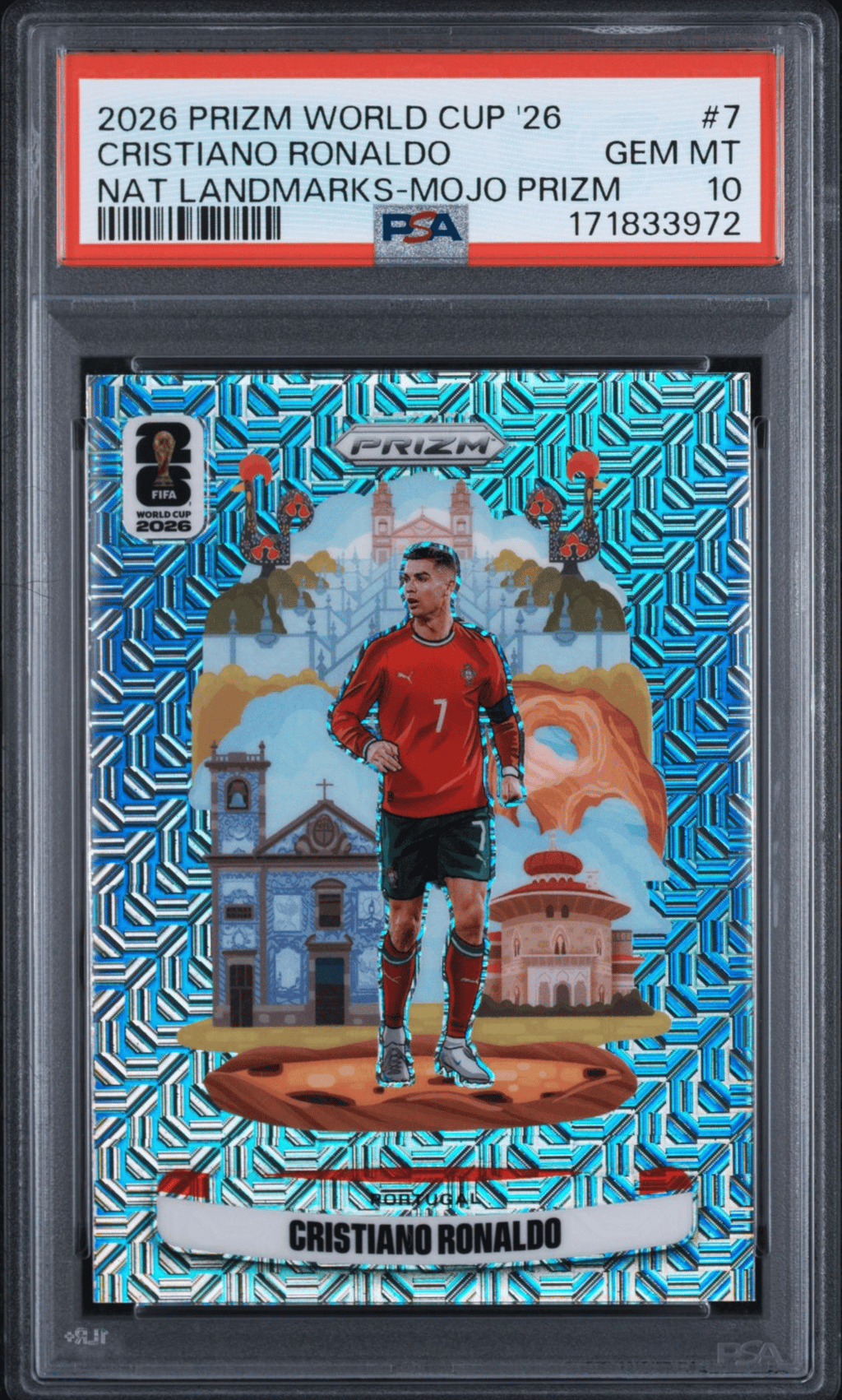 2026 Panini Prizm World Cup National Landmarks Mojo Prizm Cristiano Ronaldo #7 PSA 10