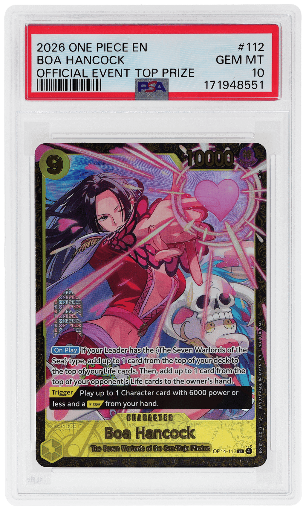 2026 One Piece Promos Championships Regionals Top Prize Boa Hancock #OP14-112 PSA 10