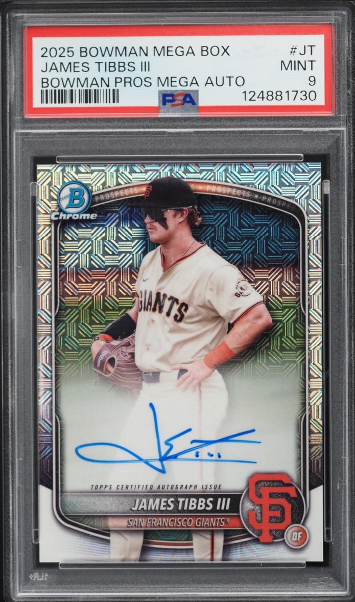 2025 Bowman Mega Box James Tibbs III PROSPECT AUTO #BMA-JT PSA 9 MINT