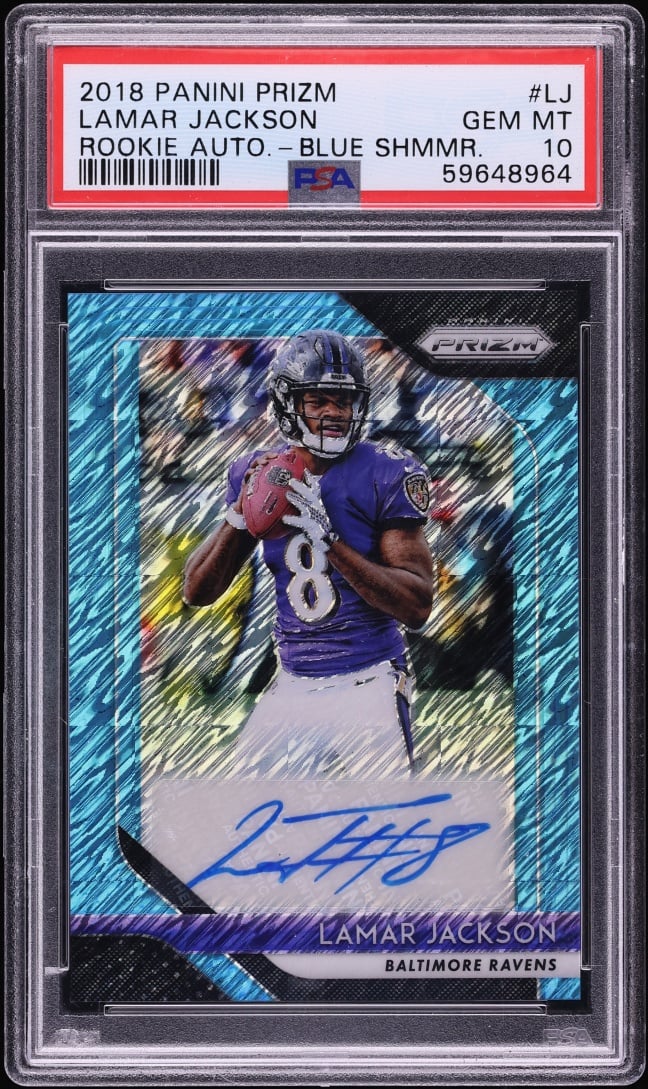 2018 Panini Prizm Blue Shimmer Lamar Jackson ROOKIE AUTO /25 #LJ PSA 10 GEM MINT