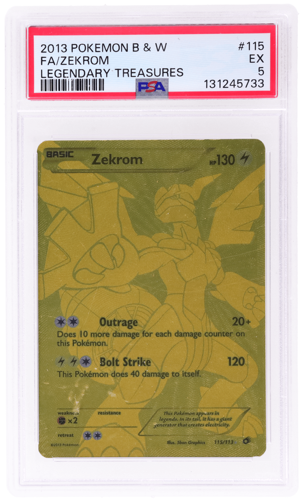 2013 Pokemon Black and White Legendary Treasures Zekrom #115 PSA 5