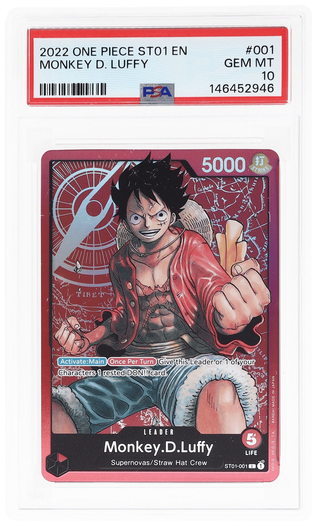 2022 One Piece Straw Hat Crew Monkey D. Luffy #ST01-001 PSA 10