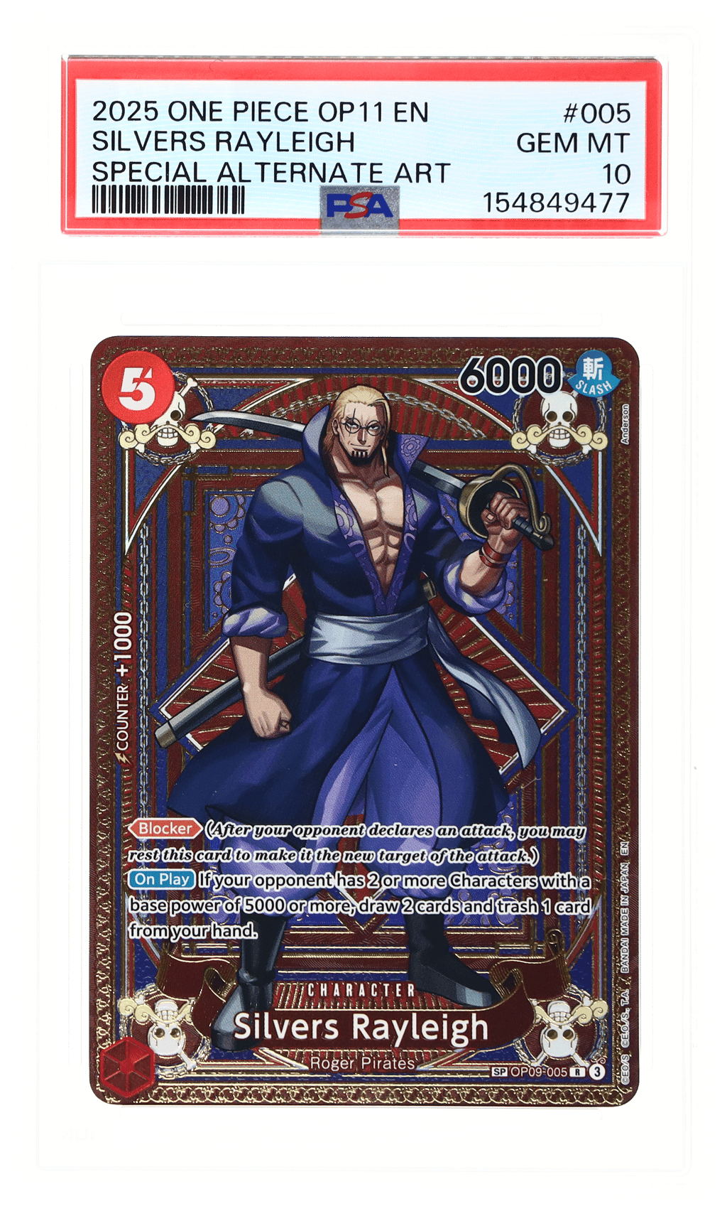 2025 One Piece A Fist of Divine Speed Special Alternate Art Silvers Rayleigh #OP09005 PSA 10