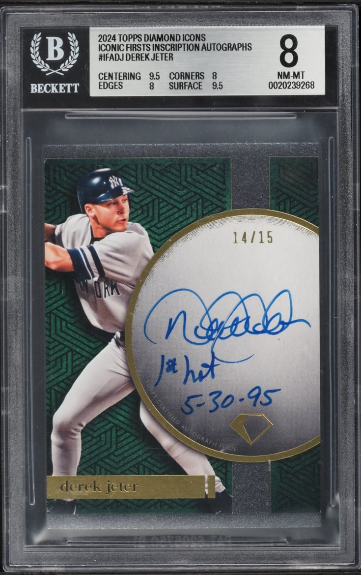 2024 Topps Diamond Icons Iconic Firsts Inscription Derek Jeter AUTO /15 #IFADJ BGS 8 NM-MT
