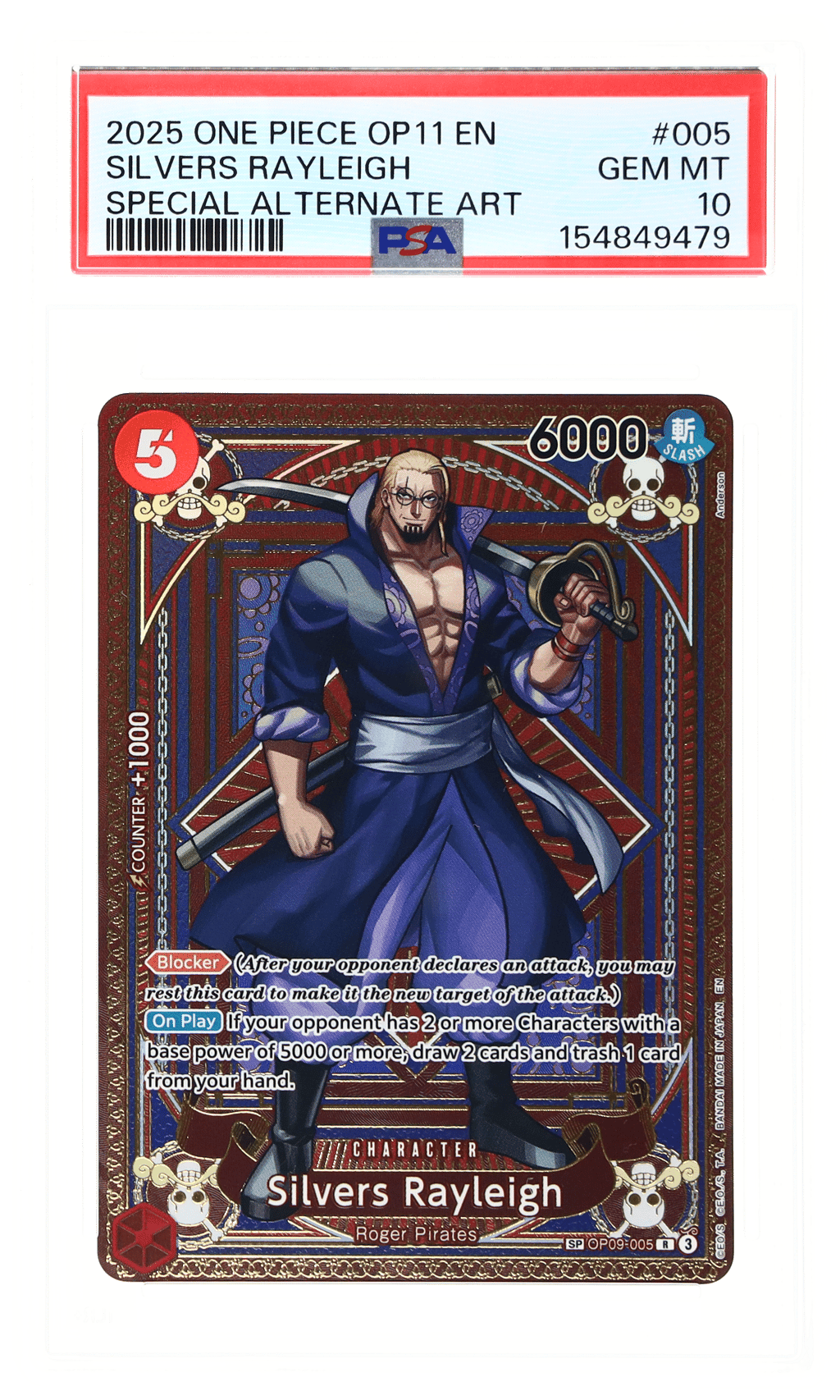 2025 One Piece A Fist of Divine Speed Special Alternate Art Silvers Rayleigh #OP09005 PSA 10