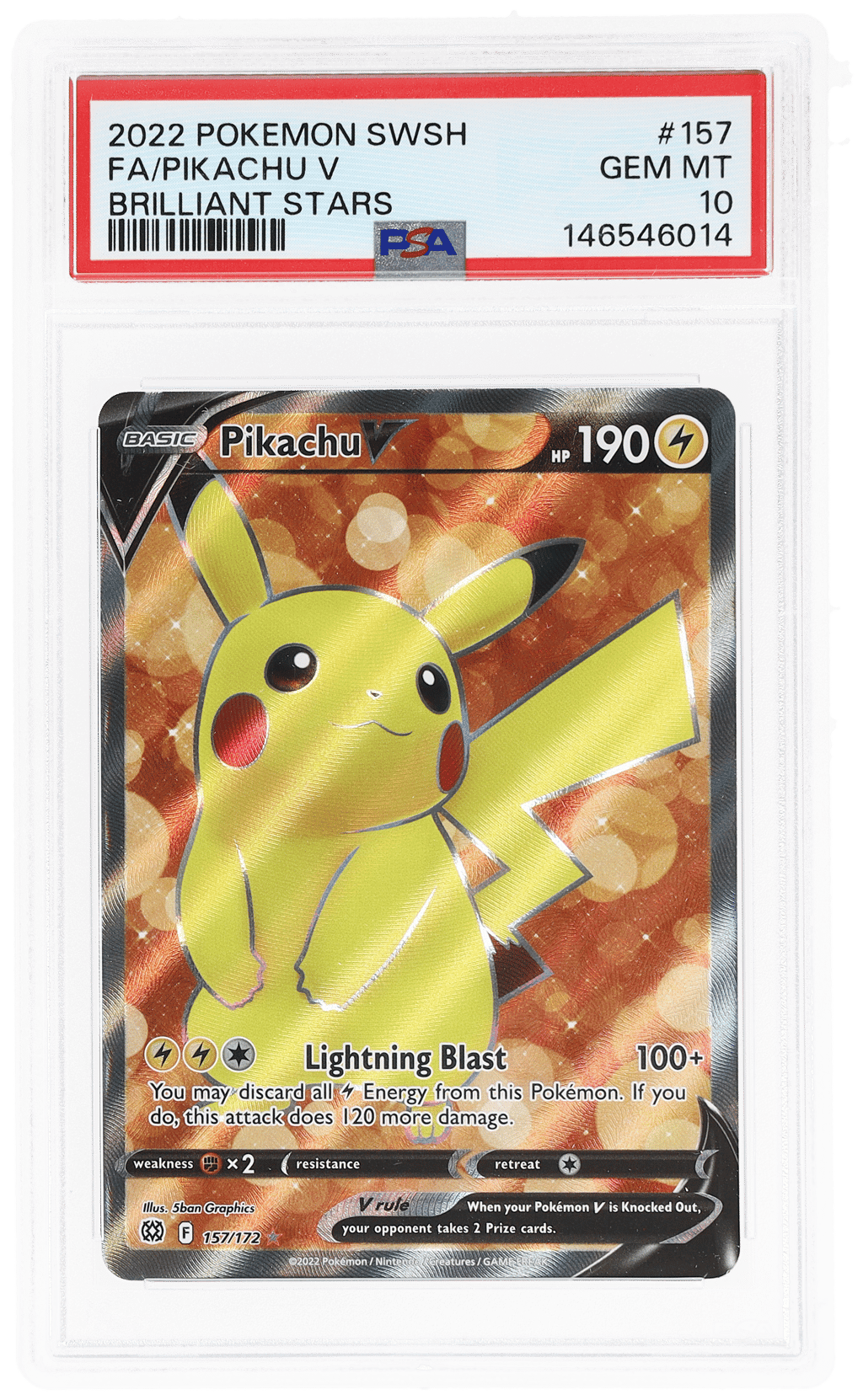 2022 Pokemon Sword and Shield Brilliant Stars Pikachu V #157 PSA 10