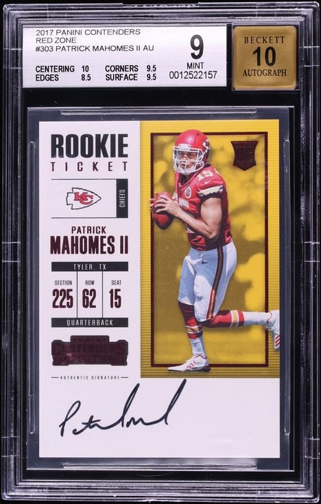 2017 Panini Contenders Red Zone Patrick Mahomes II ROOKIE AUTO #303 BGS 9 MINT