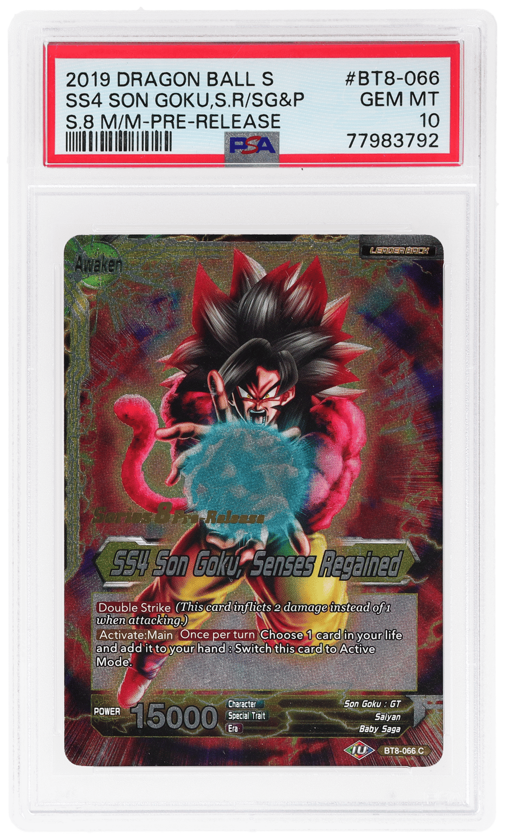 2019 Dragon Ball Super Series 8 Malicious Machinations Pre-Release Ss4 Son Goku, Senses Regained #BT8-066 PSA 10