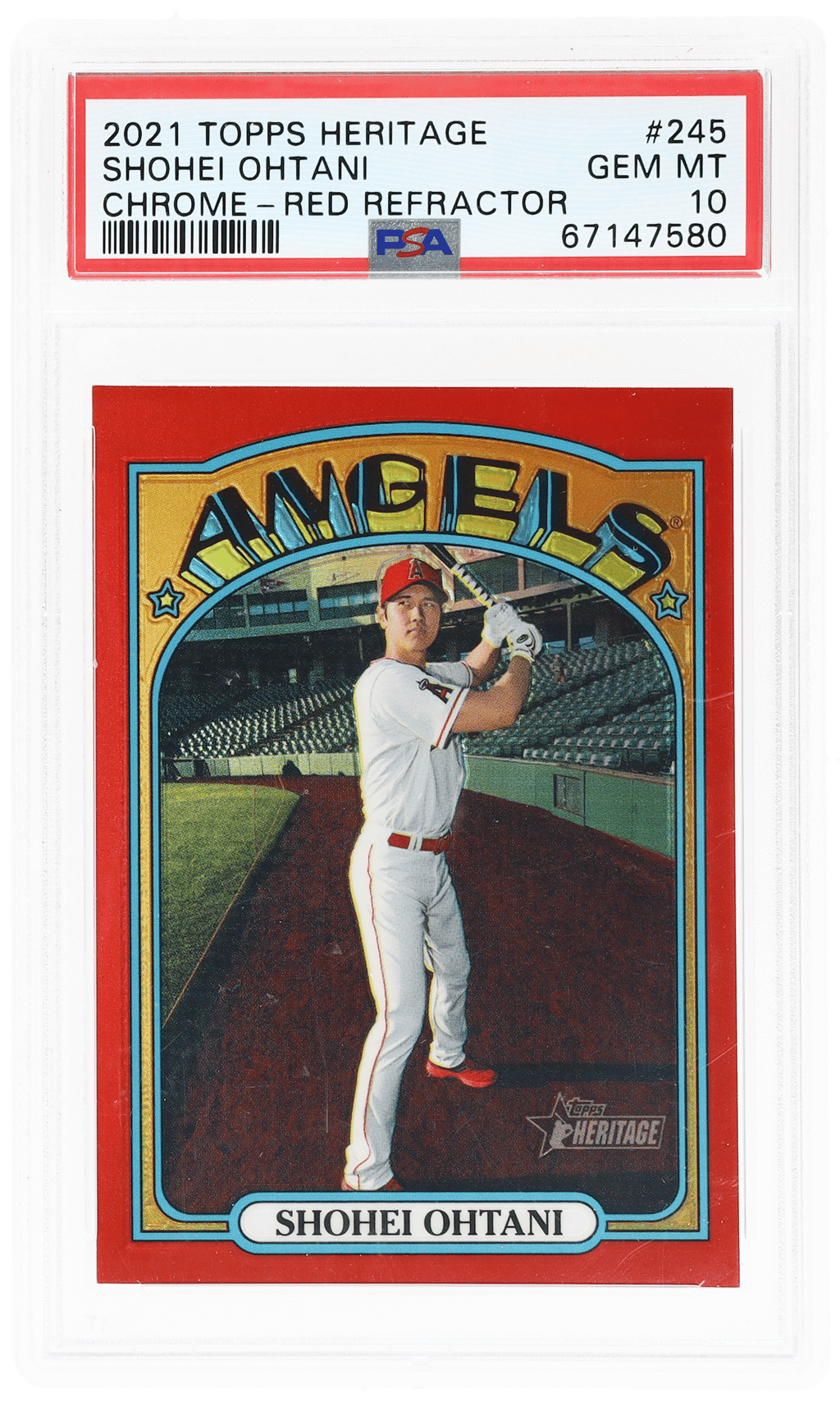 2021 Topps Heritage Chrome Red Refractor Shohei Ohtani #245 /372 PSA 10