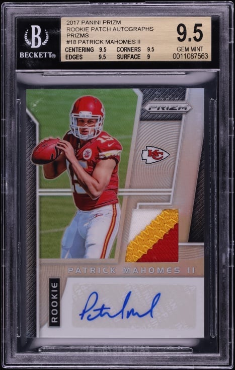 2017 Panini Prizm Patrick Mahomes II ROOKIE PATCH AUTO JERSEY # 15/99 #RPA-PM BGS 9.5 GEM MINT