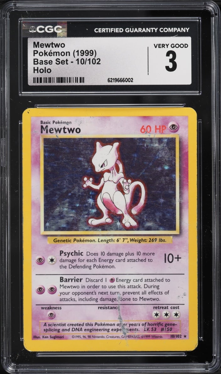 1999 Pokemon Base Set Holo Mewtwo #10 CGC 3 VG