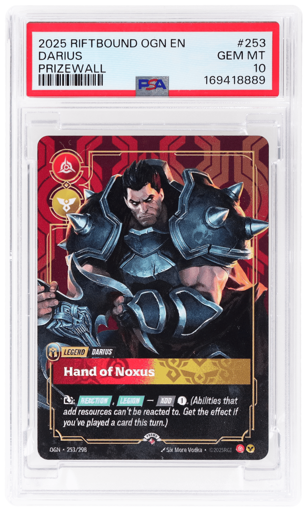 2025 Riftbound: League of Legends Origins Plated Legends Prizewall Darius Hand of Noxus #253 PSA 10