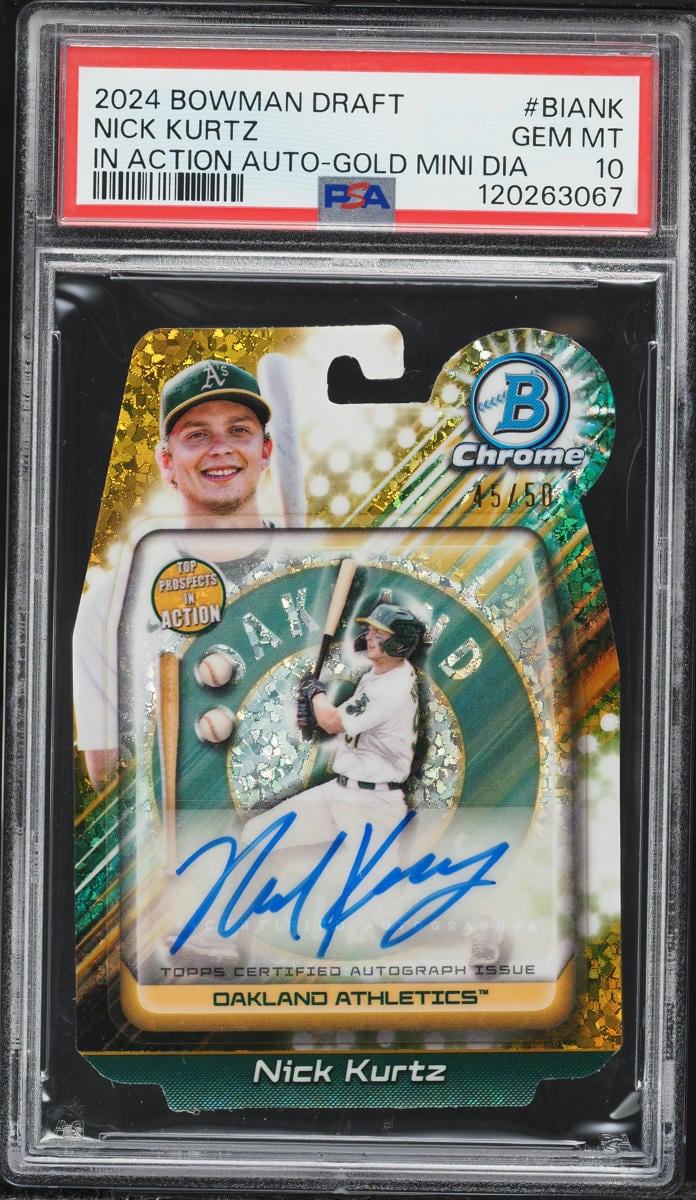 2024 Bowman Draft In Action Gold Mini Diamond Nick Kurtz PROSPECT AUTO /50 #BIANK PSA 10 GEM