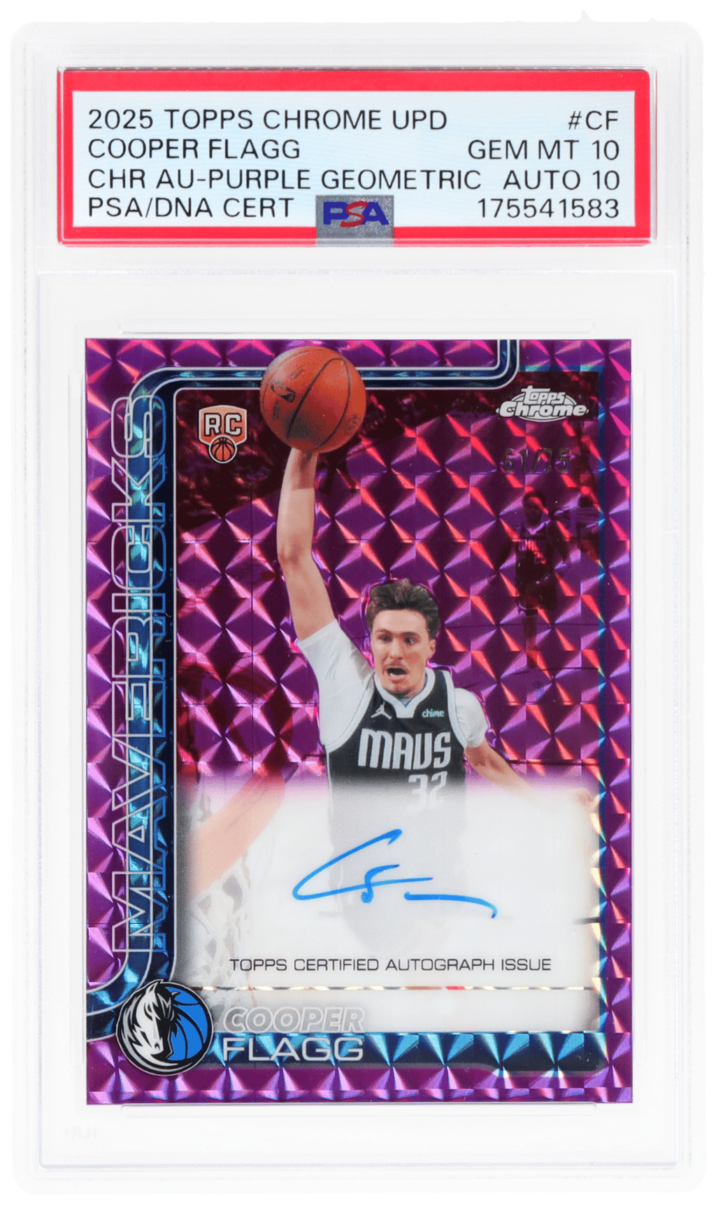 2025 Topps Chrome Update Autograph Purple Geometric Refractor Cooper Flagg #TCACF 61/75 PSA 10