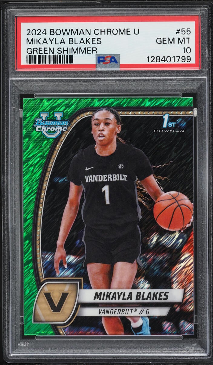 2024 Bowman Chrome University Green Shimmer Mikayla Blakes ROOKIE #55 PSA 10 GEM MINT