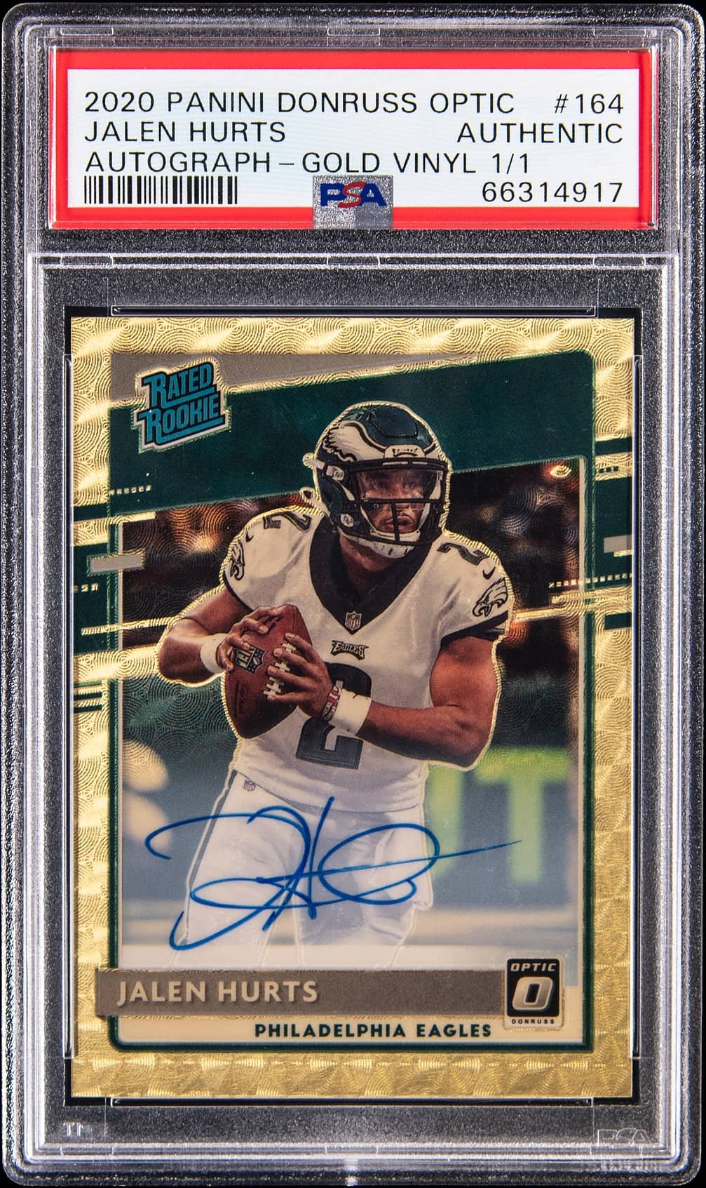 2020 Donruss Optic Rated Rookie Autograph Gold Vinyl Jalen Hurts #164 PSA AUTH