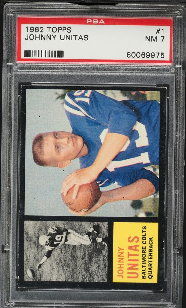 1962 Topps Football Johnny Unitas #1 PSA 7 NRMT