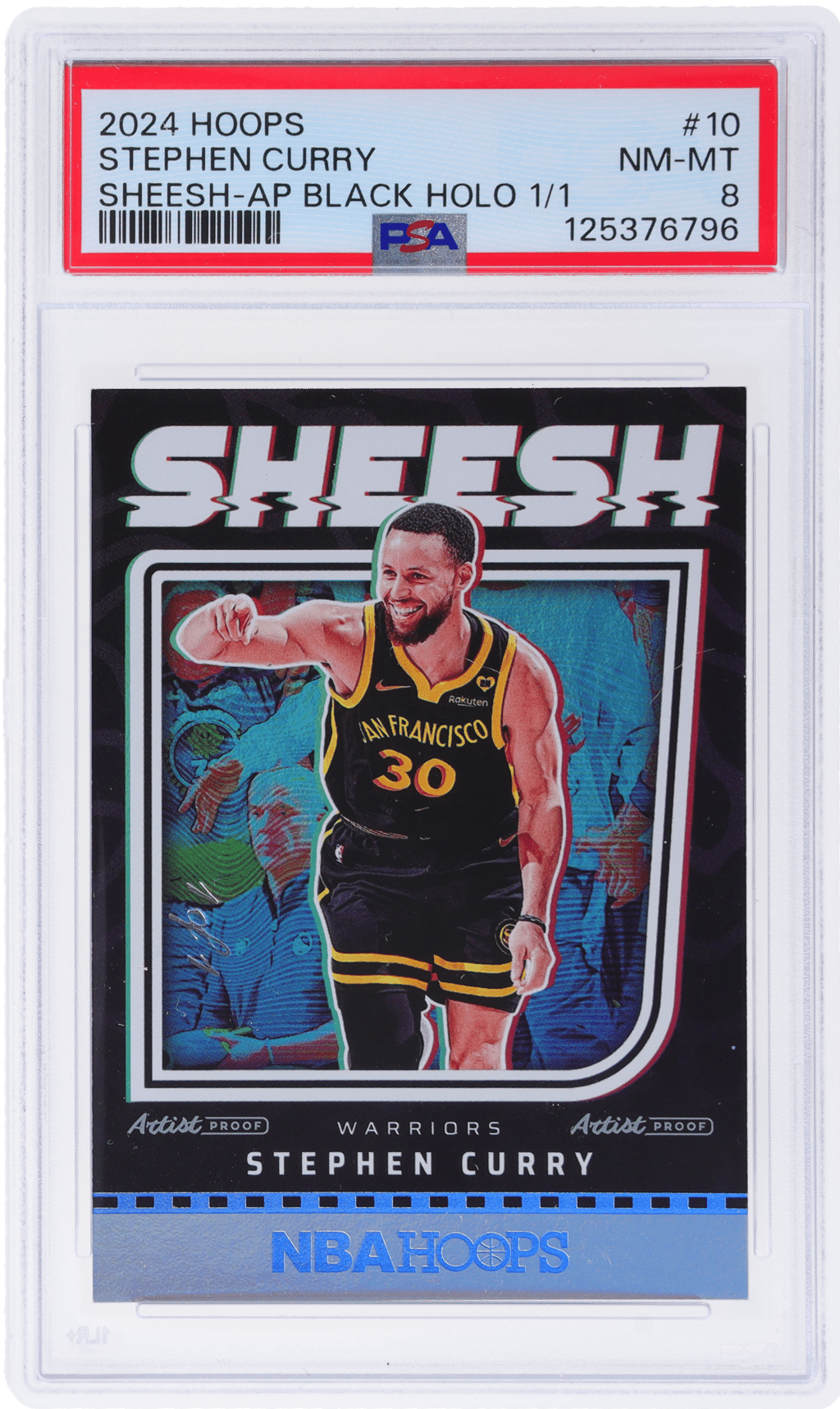 2024 Panini Hoops Sheesh Artist Proof Holo Black Stephen Curry #10 1/1 PSA 8