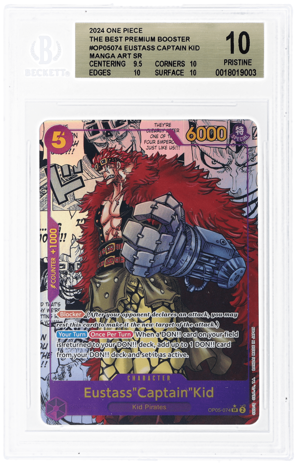 2024 One Piece the Best Premium Booster Manga Alternate Art Eustass Captain Kid #OP05-074 BGS 10