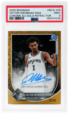 2025 Bowman Chrome Autograph Gold Refractor Victor Wembanyama #BCA-VW, PSA 9