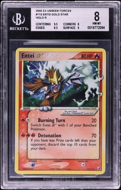 2005 Pokemon EX Unseen Forces Holo Entei Gold Star #113, BGS 8