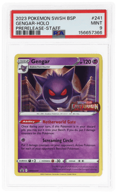 2023 Pokemon Sword and Shield Black Star Promo Prerelease Staff Holo Gengar #241, PSA 9
