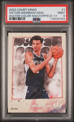 2023 PANINI COURT KINGS WATER COLOR #1 VICTOR WEMBANYAMA WATER COLOR-MASTERPIECE 1/1, PSA 9