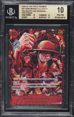 2022 One Piece Promo Online Offline Regional Top 8 Prize SR Monkey D. Luffy #ST10-006, BGS 10