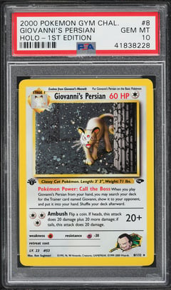 2000 Pokemon Gym Challenge 1st Edition Holo Giovanni's Persian #8, PSA 10