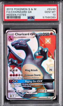 2019 POKEMON SUN & MOON HIDDEN FATES #SV49 FULL ART/CHARIZARD GX, PSA 10