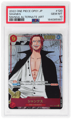 2022 One Piece Romance Dawn Japanese Manga Alternate Art Shanks #OP01-120, PSA 10