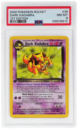 2000 Pokemon Team Rocket 1st Edition Dark Kadabra #39 PSA 8
