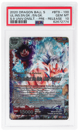 2020 Dragon Ball Super Series 9 Universal Onslaught Pre-Release Ultra Instinct Son Goku, Limits Surpassed #BT9-100 PSA 10